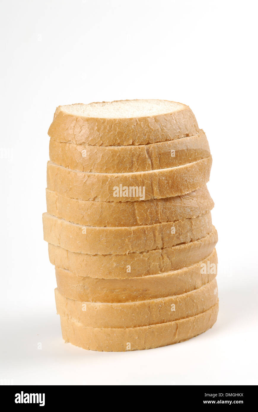 a lot of slices of bread on white background Stock Photo