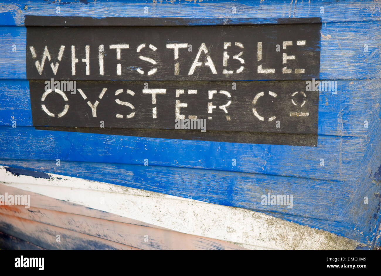Fishing boat with 'Whitstable Oyster Co' written on the side. Stock Photo
