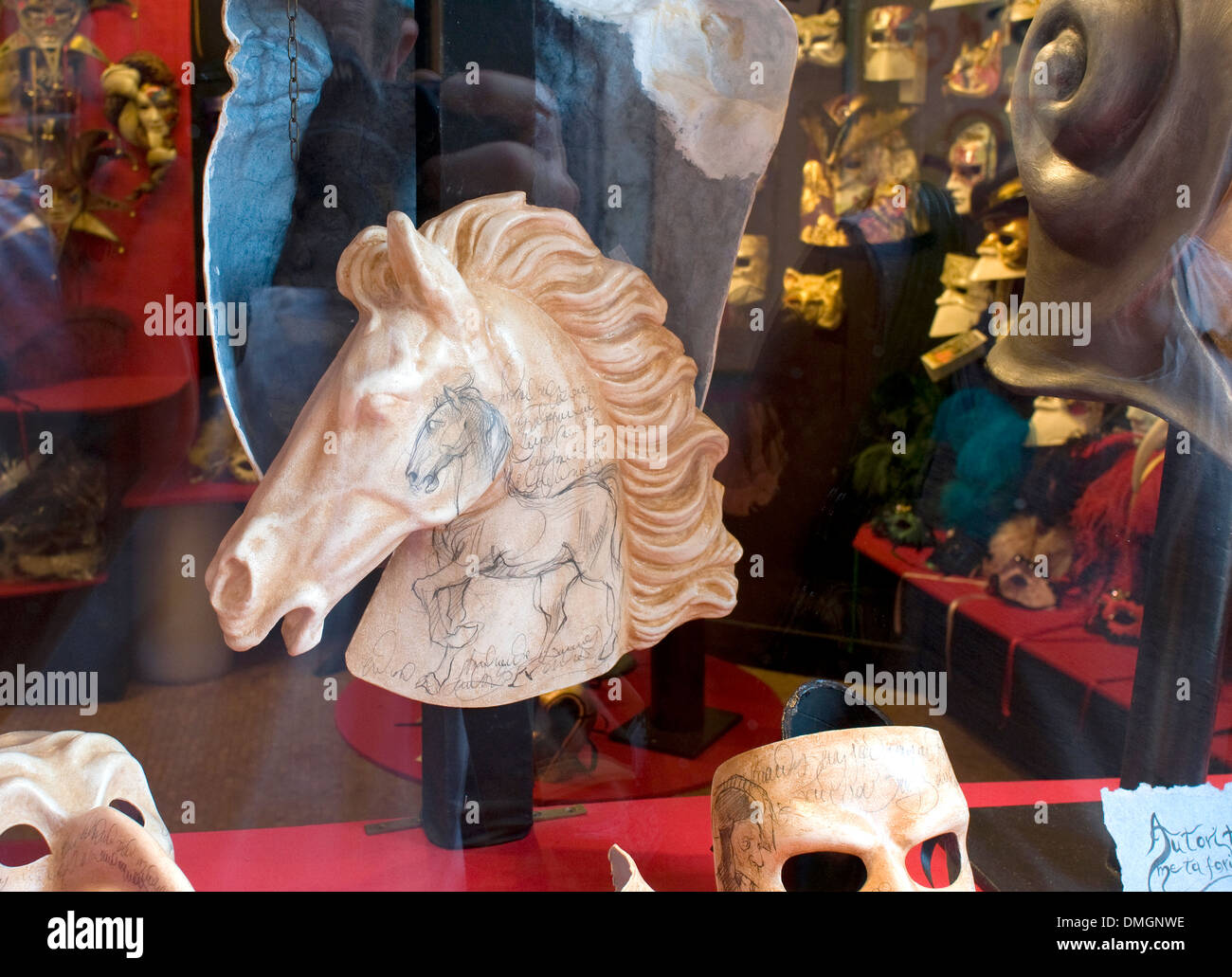 shop window displaying masks and horses head Stock Photo Alamy