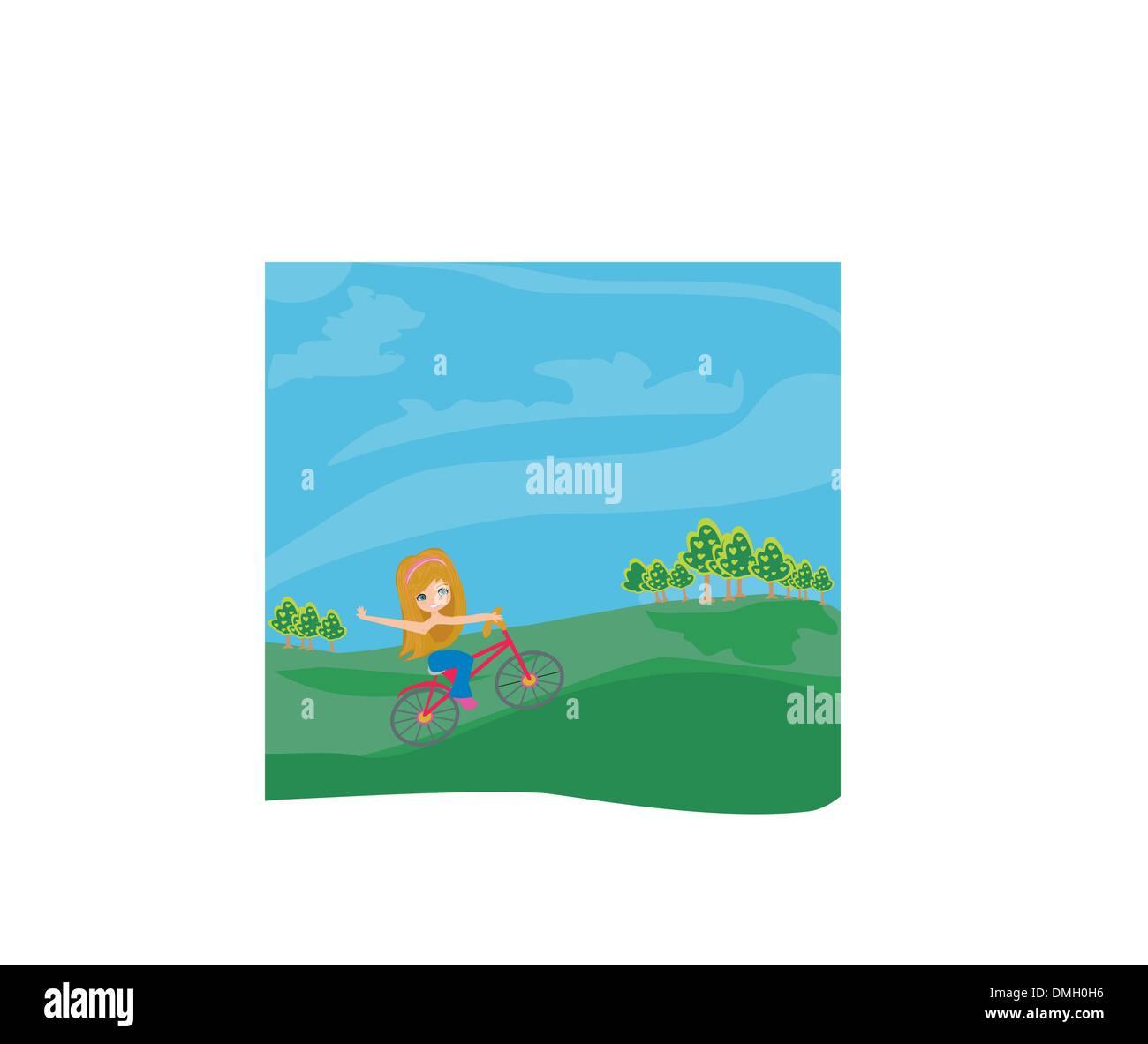 little girl riding a bicycle Stock Vector