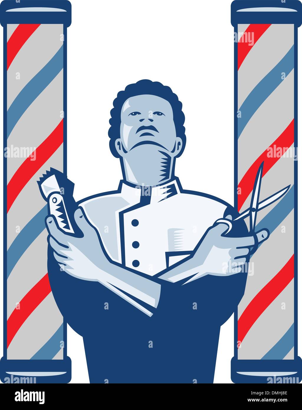 Barber With Pole Hair Clipper and Scissors Retro Stock Vector Image