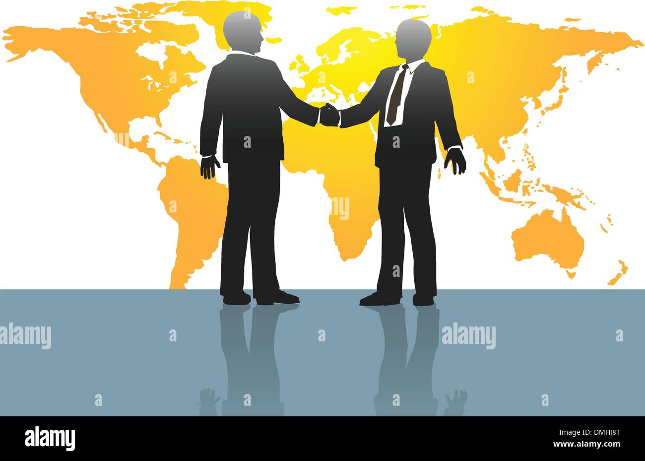 Business men handshake on world map Stock Vector