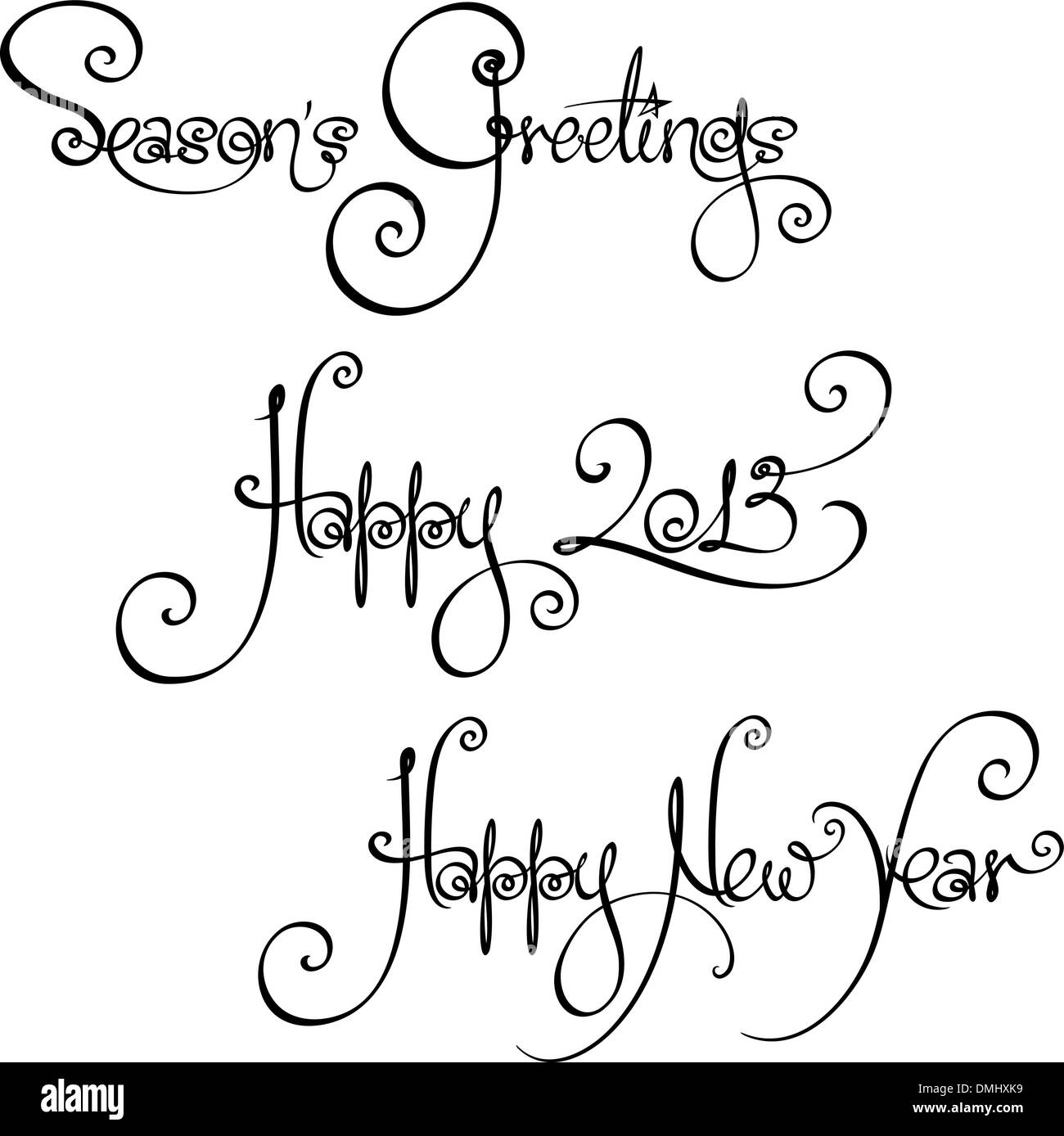Three Christmas Time and New Year Handwriting Wishes Stock Vector