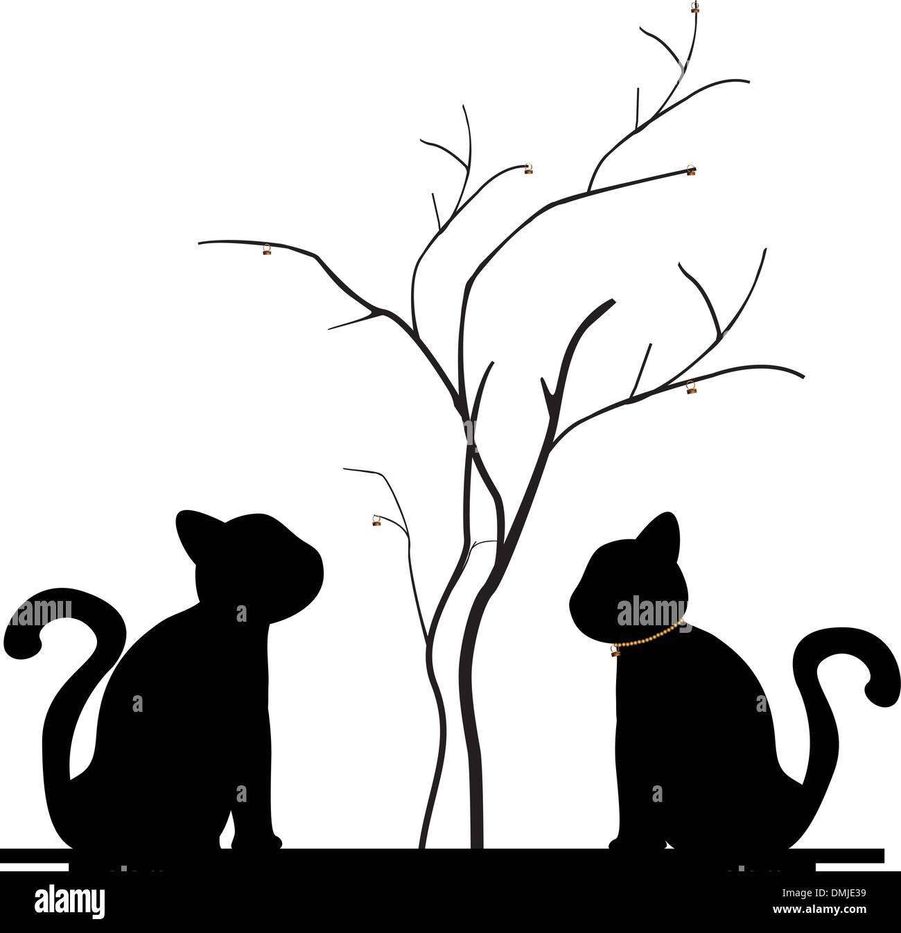 silhouette of a cat in the tree of love Stock Vector