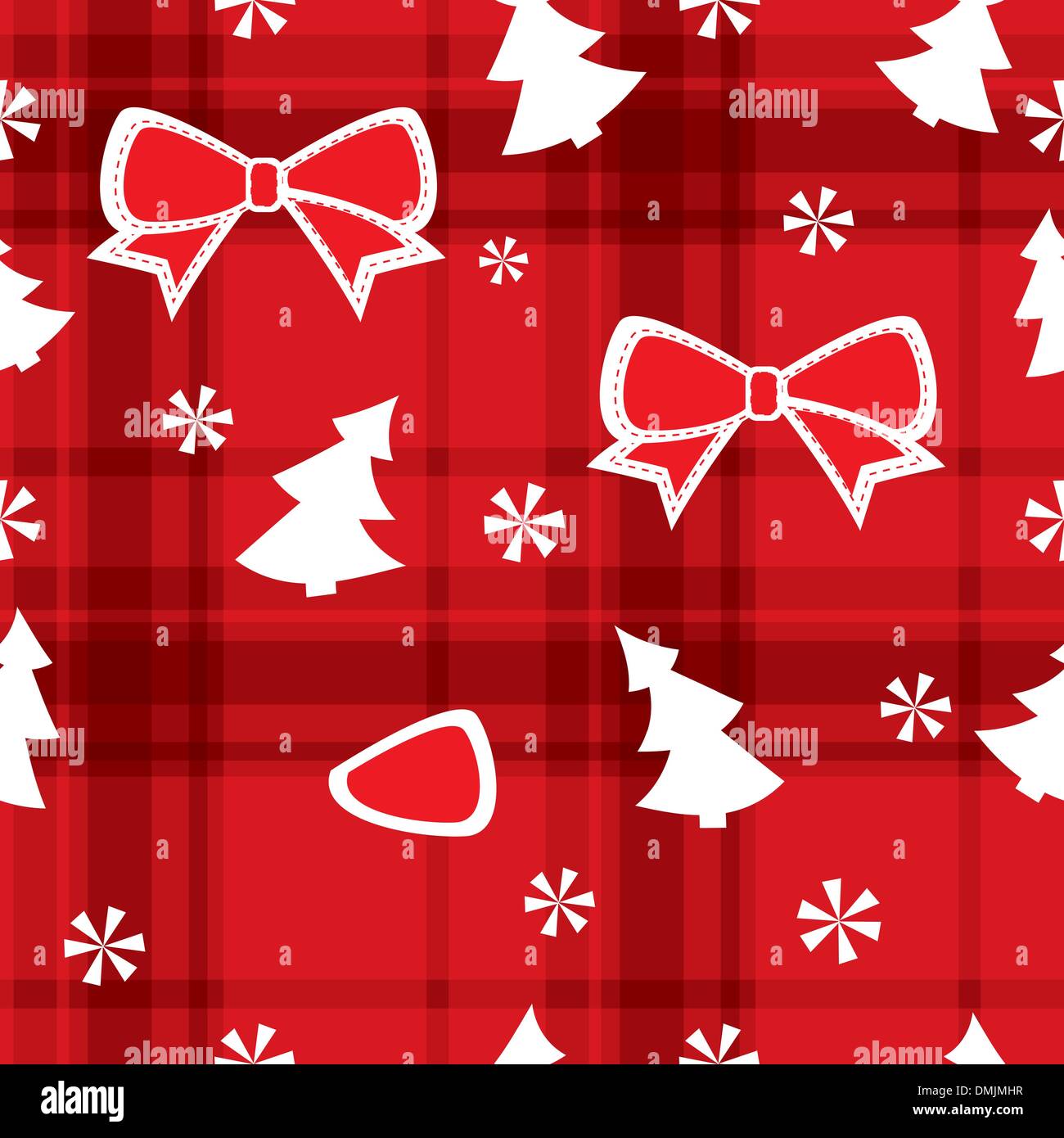 Christmas red seamless pattern with Christmas trees, bows Stock Vector