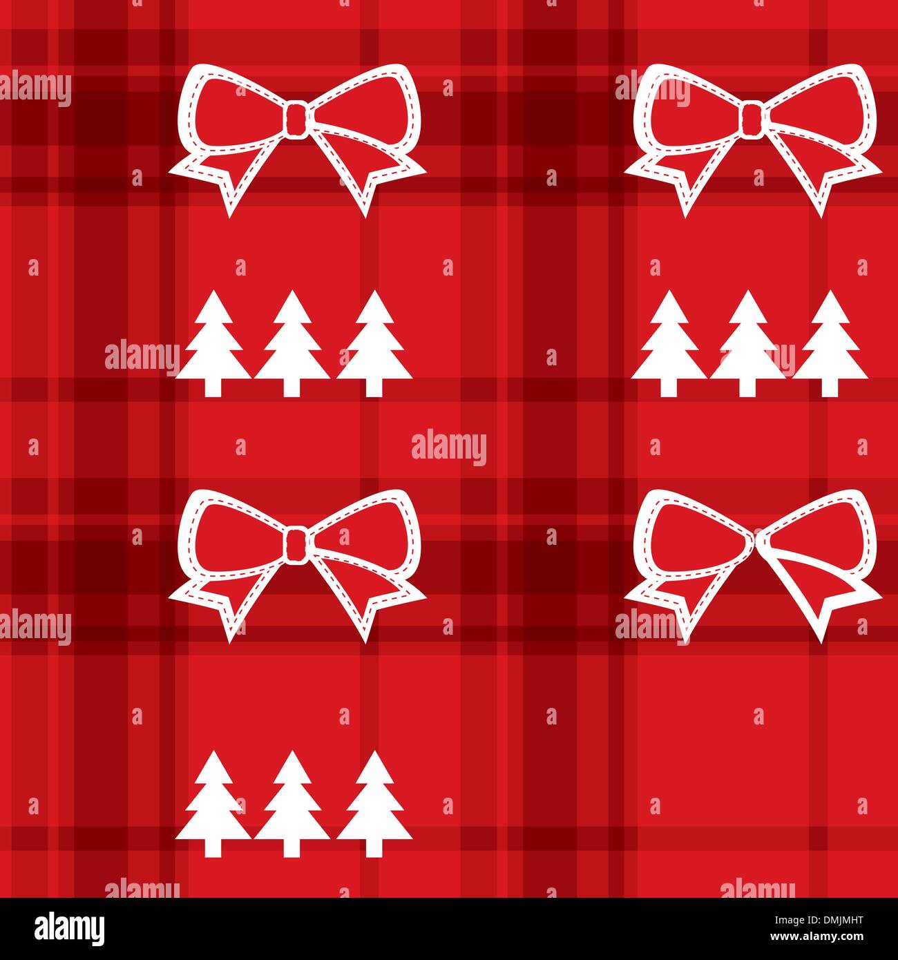 Christmas red seamless pattern with Christmas trees, bows, hearts Stock Vector