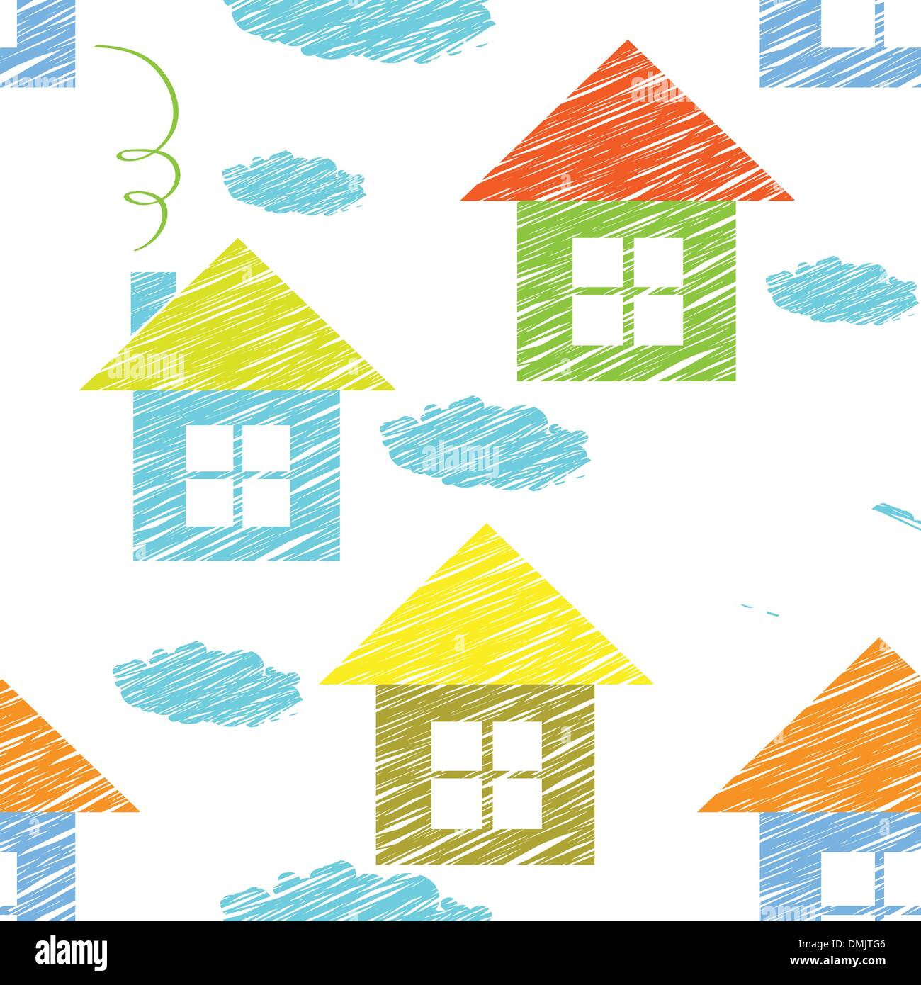 vector seamless pattern with houses and clouds Stock Vector Image & Art ...