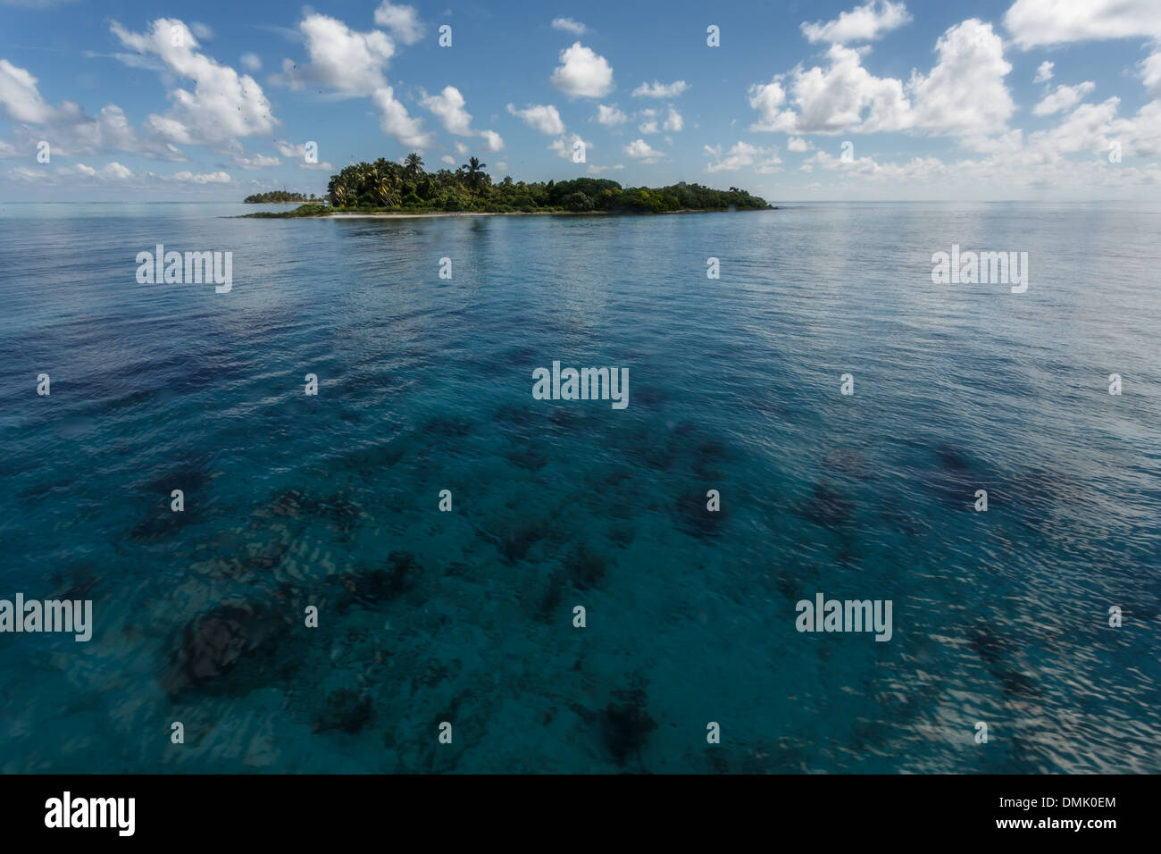 Tropical island rises a little above the coral reef in Hol Chan Marine Reserve, Belize Stock Photo
