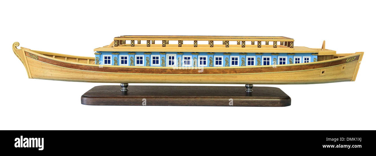 Layout of the old Russian wooden barges to travel along the rivers on the white background. (isolated) XVIII Century Stock Photo