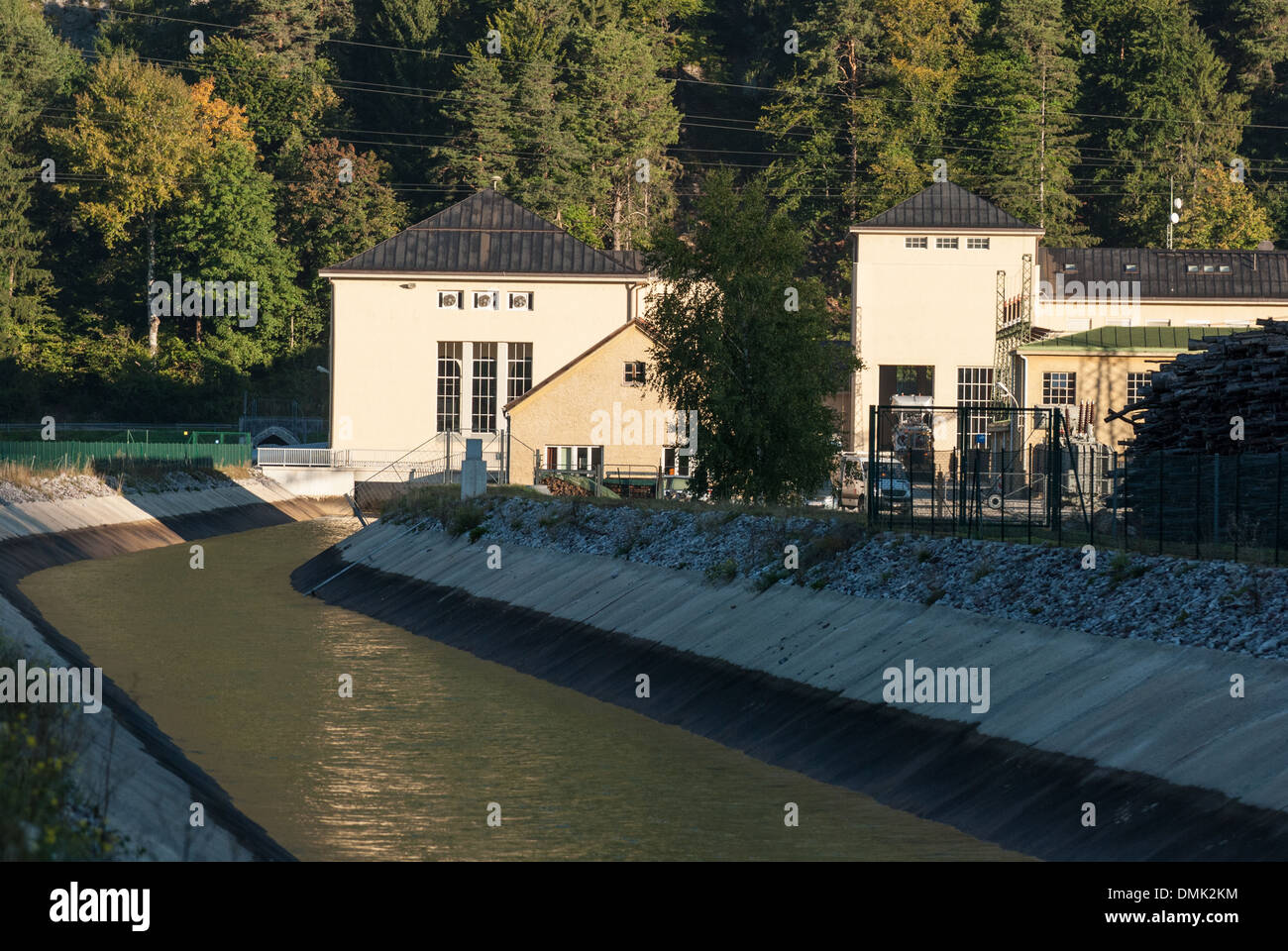 Achensee power station in Jenbach shortly after sunrise Stock Photo