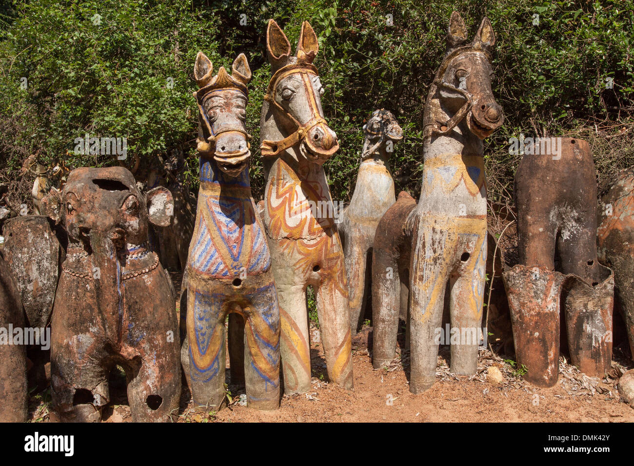 TERRACOTTA HORSES LINED UP IN THE AYYANAR SHRINE, VILLAGE OF NAMANA