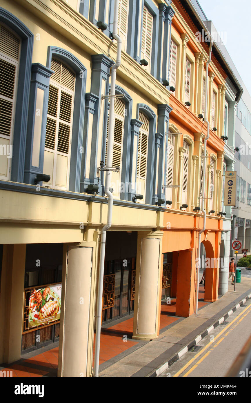 Storefronts along South Bridge Road, Central Singapore, Singapore. Stock Photo