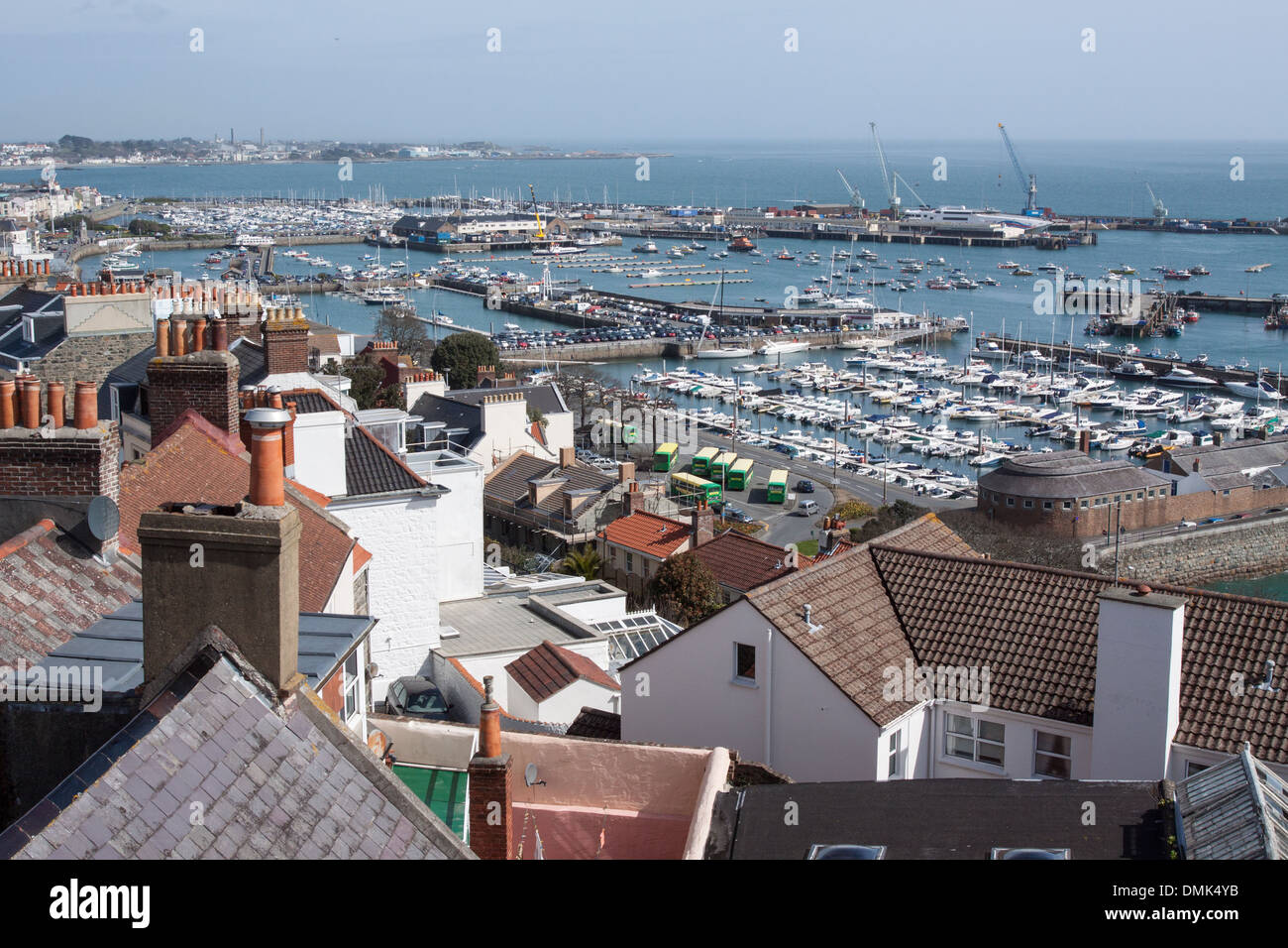 PANORAMA OF SAINT PETER PORT FROM THE TOP FLOOR OF HAUTEVILLE HOUSE, VICTOR HUGO'S HOUSE IN GUERNSEY, CHANNEL ISLANDS Stock Photo