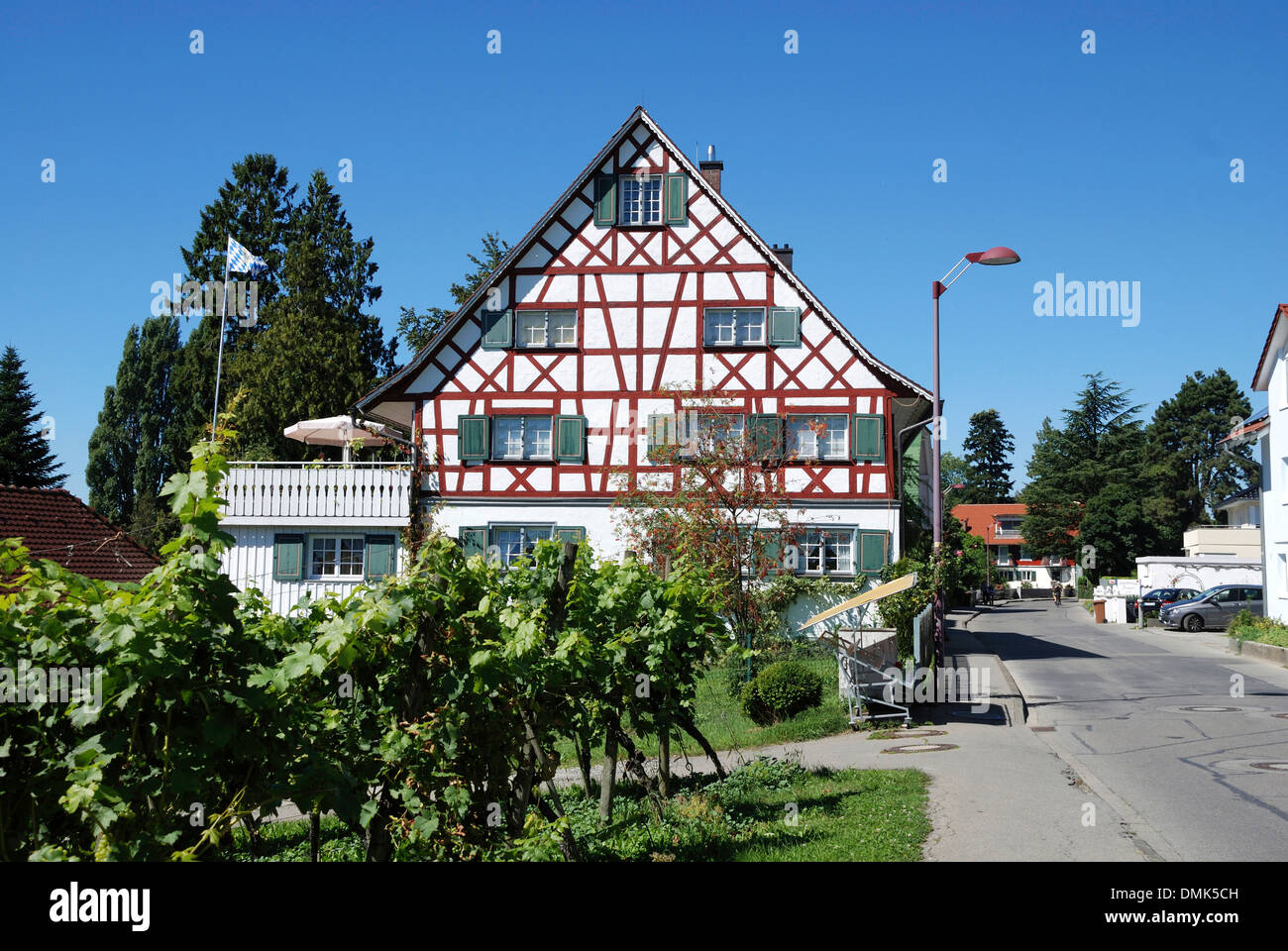 Half-timbered house on the shore of Lake Constance in the wine village Nonnenhorn near Lindau. Stock Photo