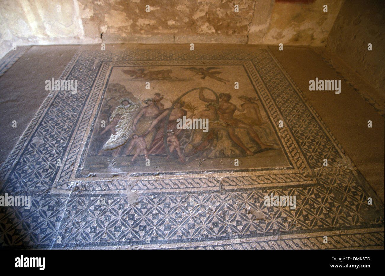 Ancient mosaics, Roman Villa Silini, Villa Sileen, Leptis Magna Libya Stock Photo