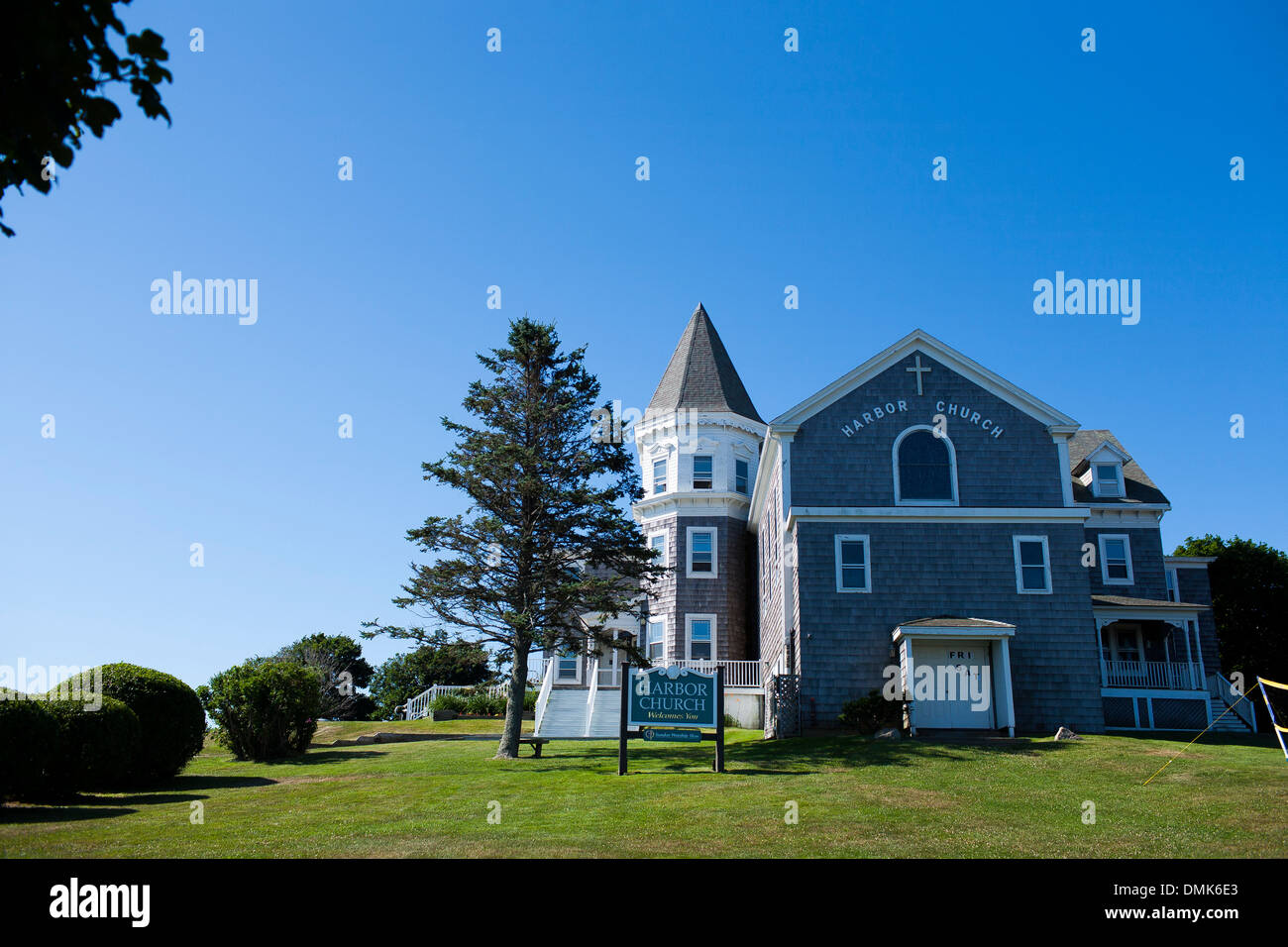 The harbor church in Old Harbor on Block island, Rhode Island, USA, a popular New England vacation location Stock Photo