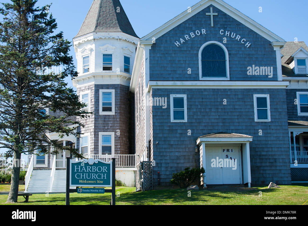 The harbor church in Old Harbor on Block island, Rhode Island, USA, a popular New England vacation location Stock Photo