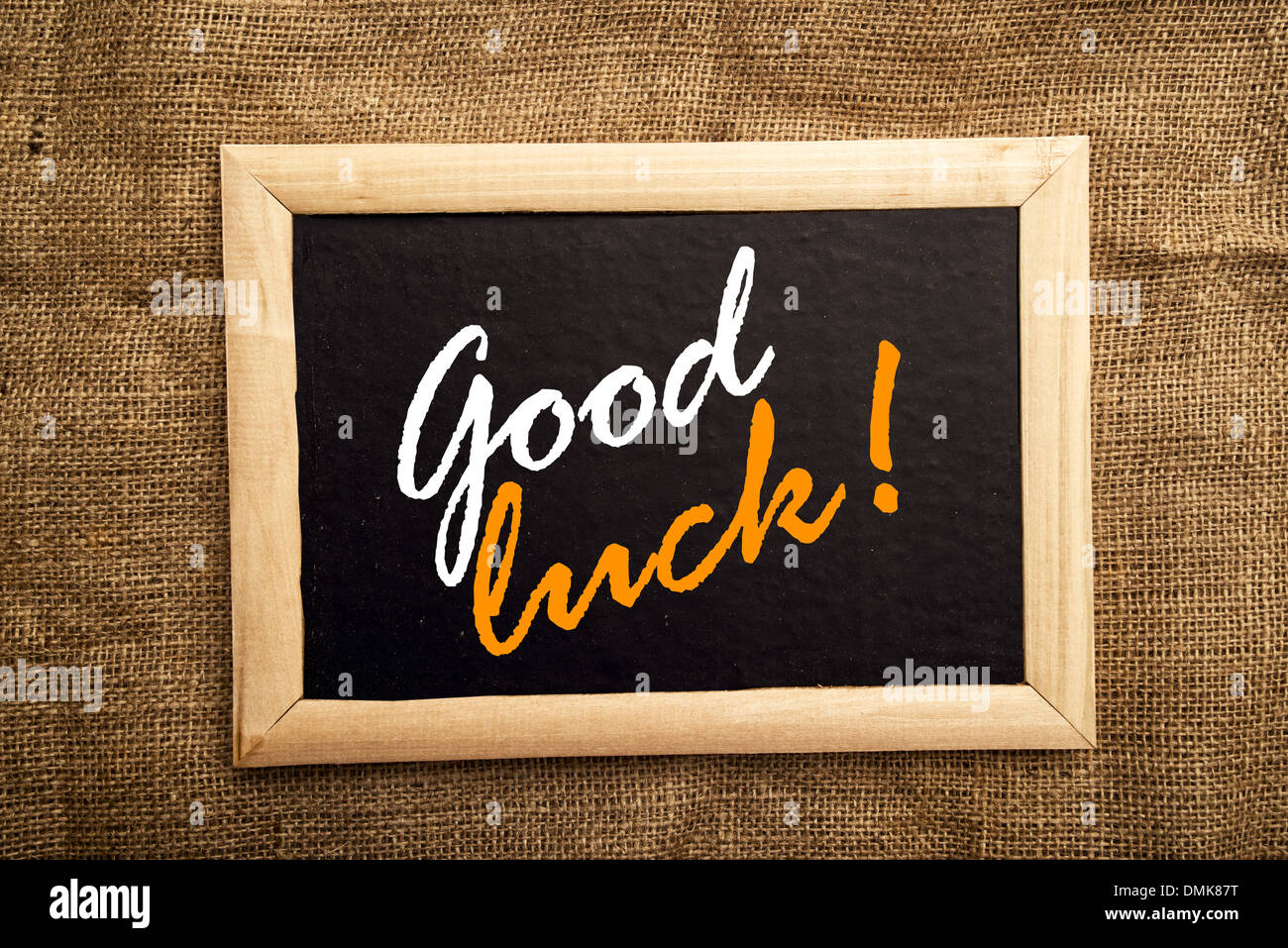 Good luck message on black board Stock Photo