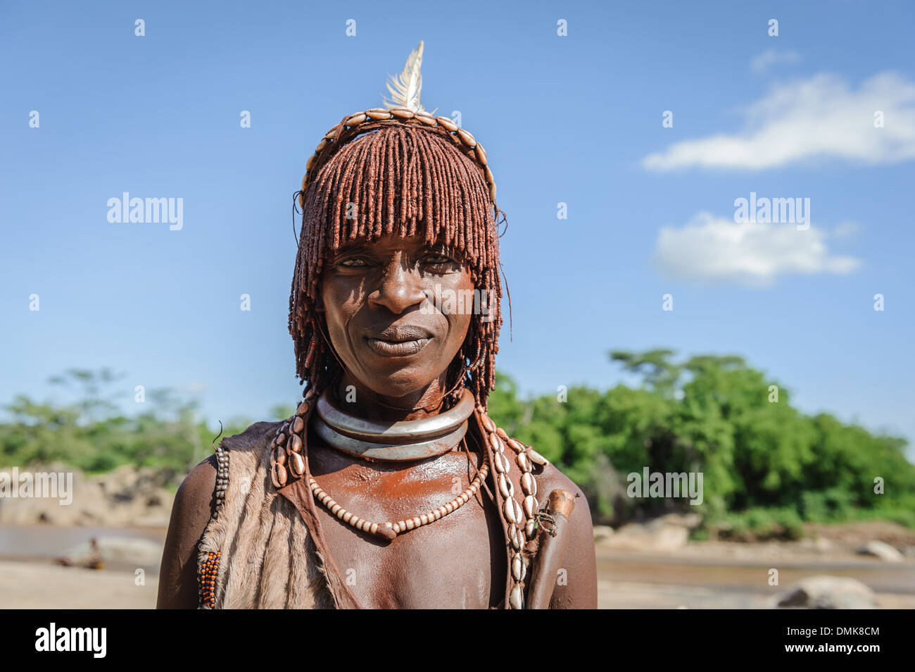 Portrait of a Hamer woman, Turmi, Omo Valley, Ethiopia Stock Photo