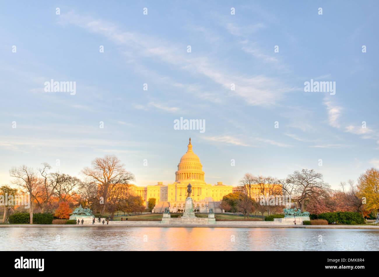 Sunset at the US Capitol Building in Washington DC Stock Photo
