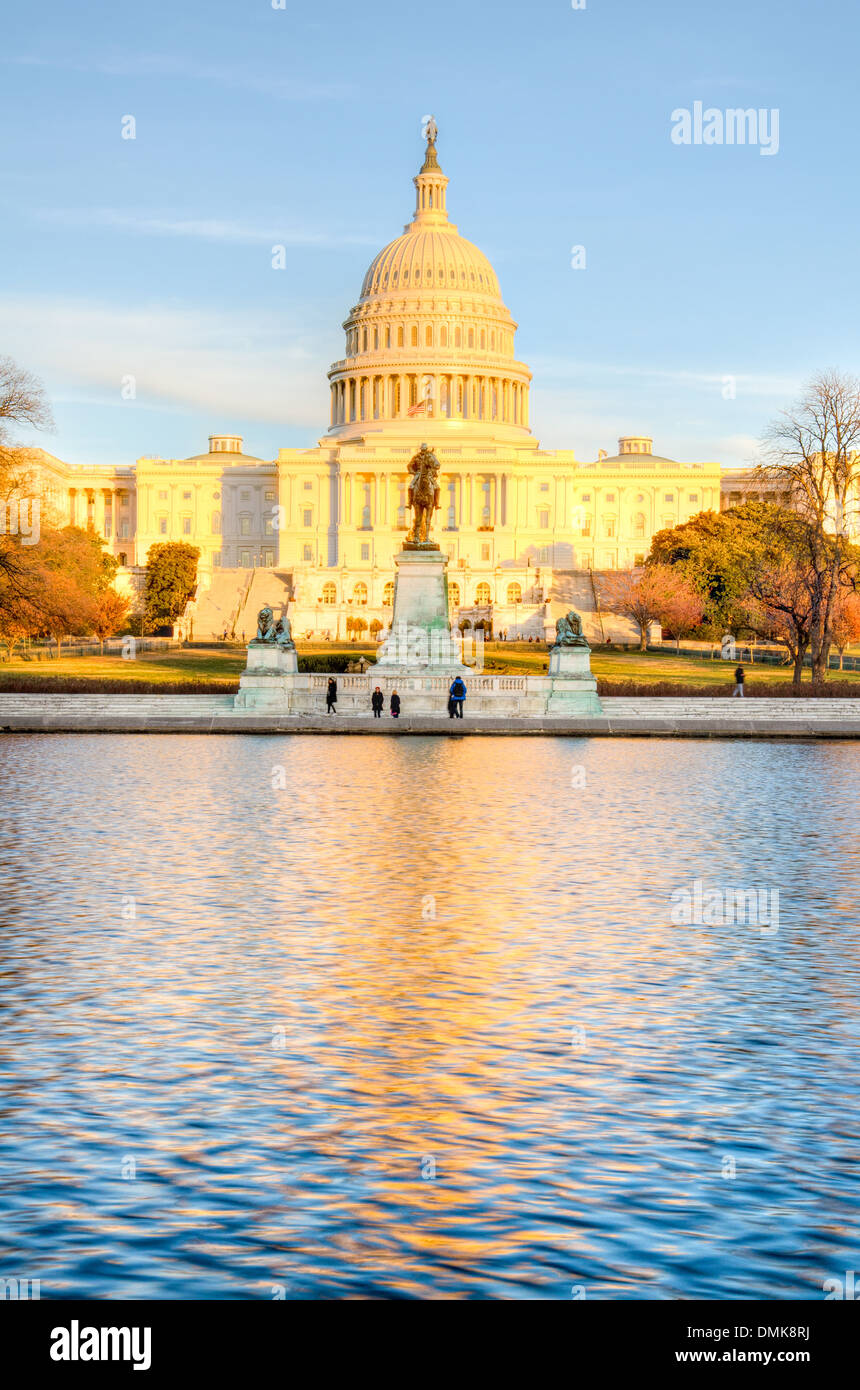 Sunset at the US Capitol Building in Washington DC Stock Photo