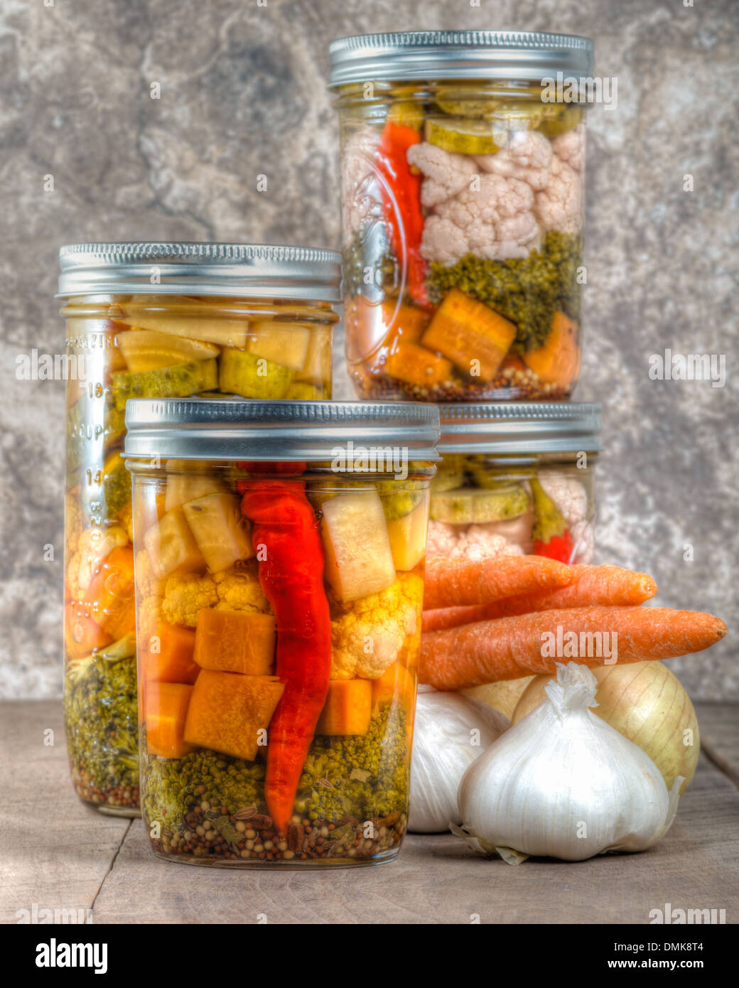 Pickled mixed vegetables from home canning Stock Photo Alamy