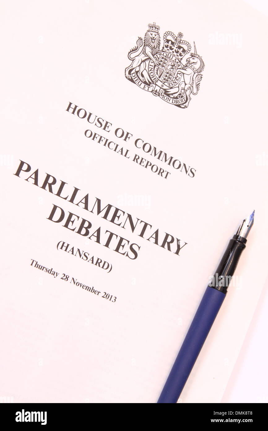 Hansard House of Commons official parliamentary debates report UK Stock Photo