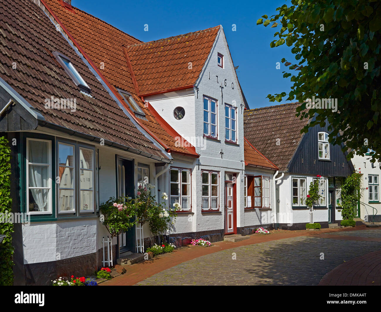 Houses In The Fishing Village Of Holm In Schleswig Stock Photo