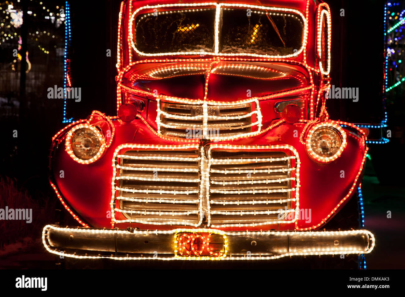 Truck decorated with Christmas lights, River of Lights, Albuquerque Biological Park, Albuquerque, New Mexico USA Stock Photo