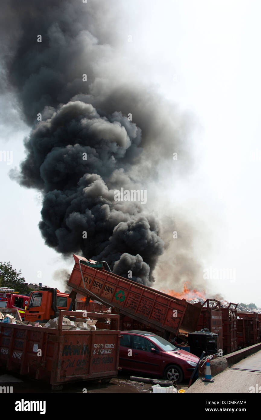 Fierce huge large fire flames smoke Engine UK Stock Photo
