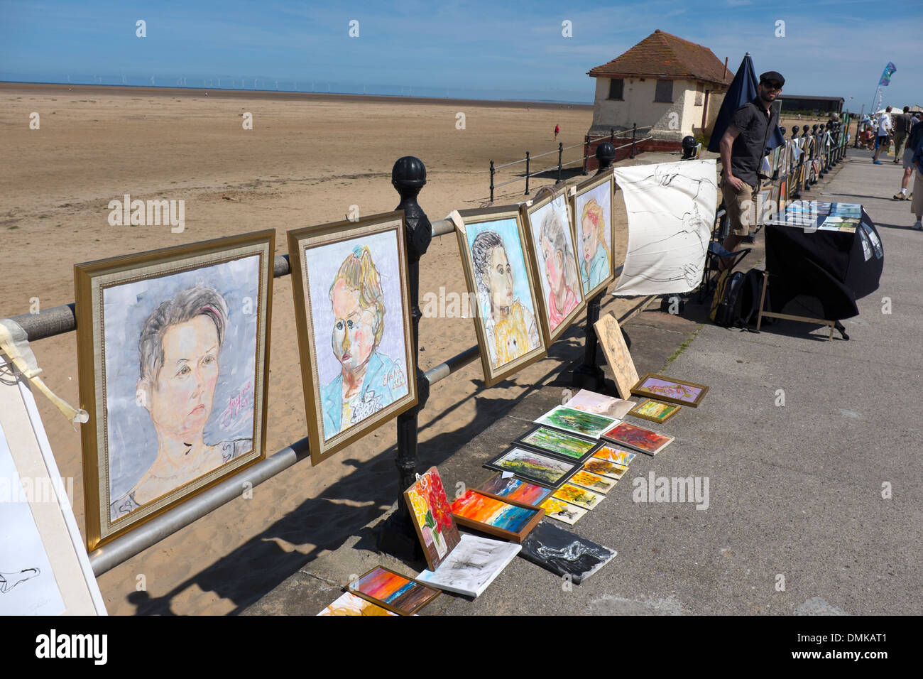Artists selling paintings at English Seaside Promenade Stock Photo