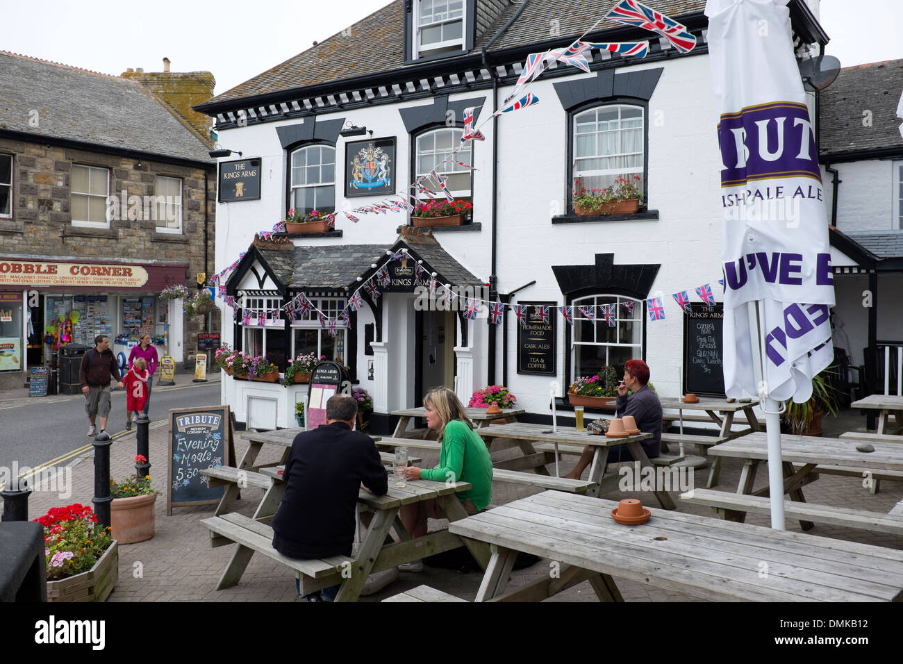 People outside pub tables outdoor drinking beer Stock Photo