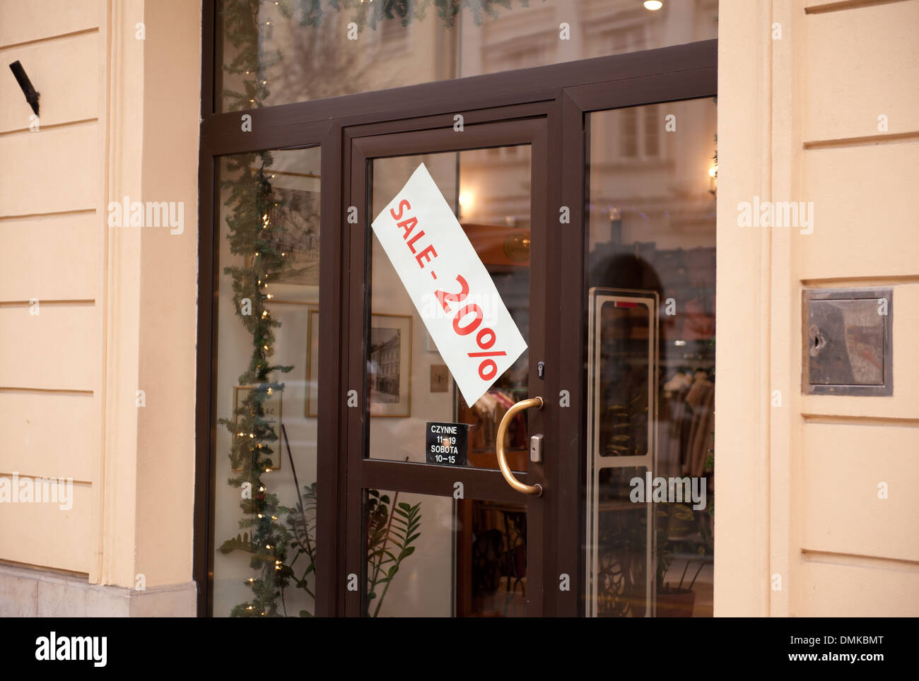 decorations and sale signboard in shop window Stock Photo Alamy