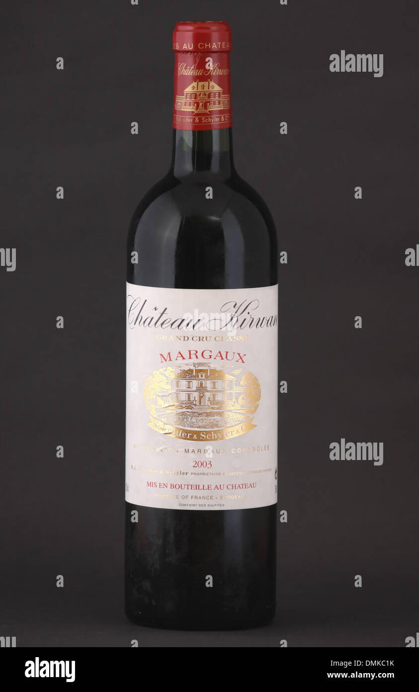 A bottle of French red wine, Chateau Kirwan 2003, Grand Cru Classe, Margaux, Bordeaux, France Stock Photo