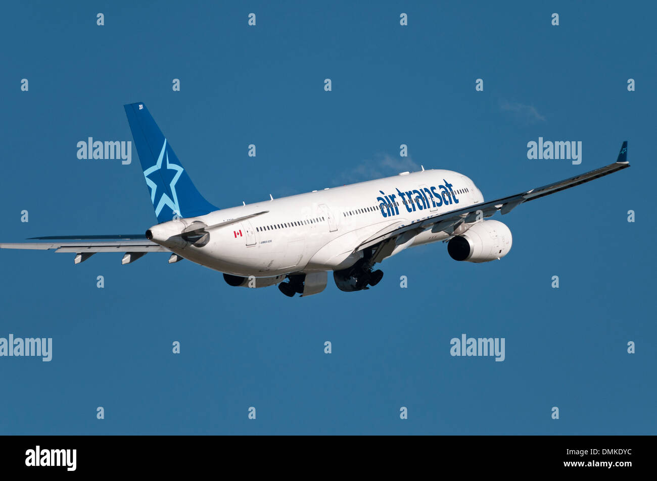 An Air Transat Airbus A330 (A330-243) departs from Calgary International Airport. Stock Photo