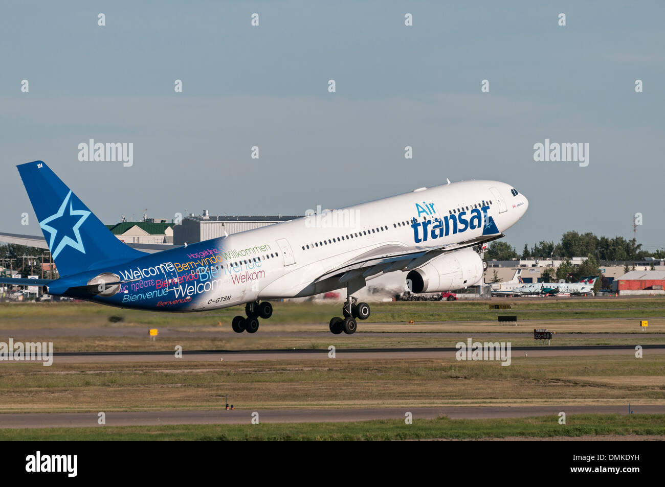 Air Transat Airbus A330-200 (C-GTSN) taking off from Calgary International Airport, Canada Stock Photo