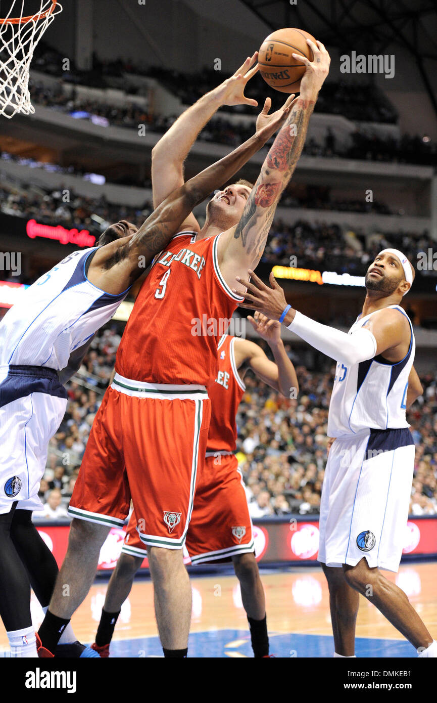 Dallas, Texas, USA. 14th Dec 2013. Milwaukee Bucks center Miroslav Raduljica  #9 during an NBA game between the Milwaukee Bucks and the Dallas Mavericks  at the American Airlines Center in Dallas, TX