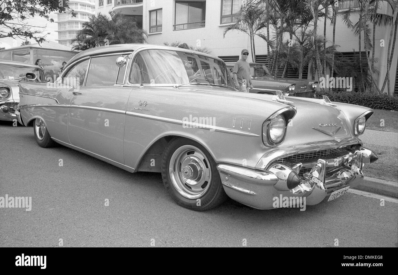 chevrolet two door classic in black and white Stock Photo