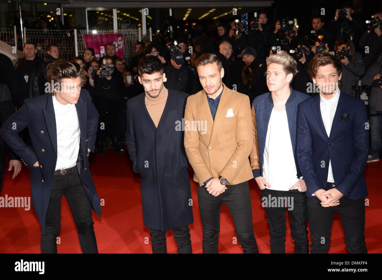 Cannes, France. 14th Dec, 2013. CANNES, FRANCE - DECEMBER 14: BAND ALL  DIRECTION (L-R) Harry Styles, Zayn Malik, Liam Payne, Niall Horan and Louis  Tomlinson of One Direction arrives at the 15th, image size:1300x954