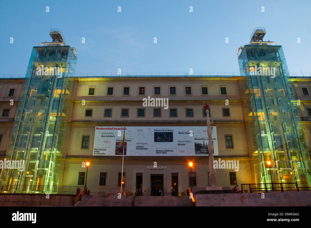 Facade of Art Center Reina Sofia National Museum, night view. Madrid, Spain. Stock Photo