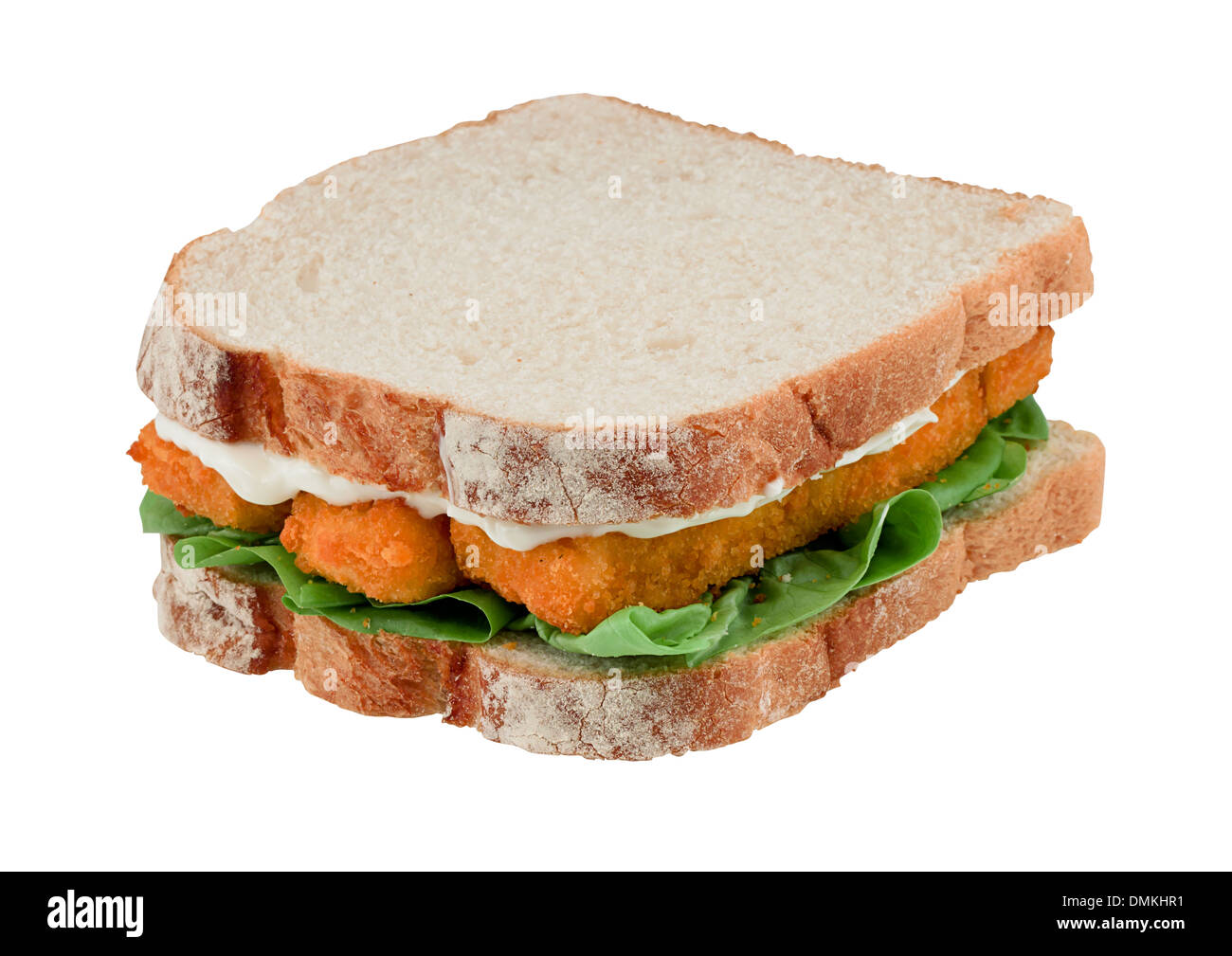 Fresh Fish Finger Sandwich isolated on a white background Stock Photo