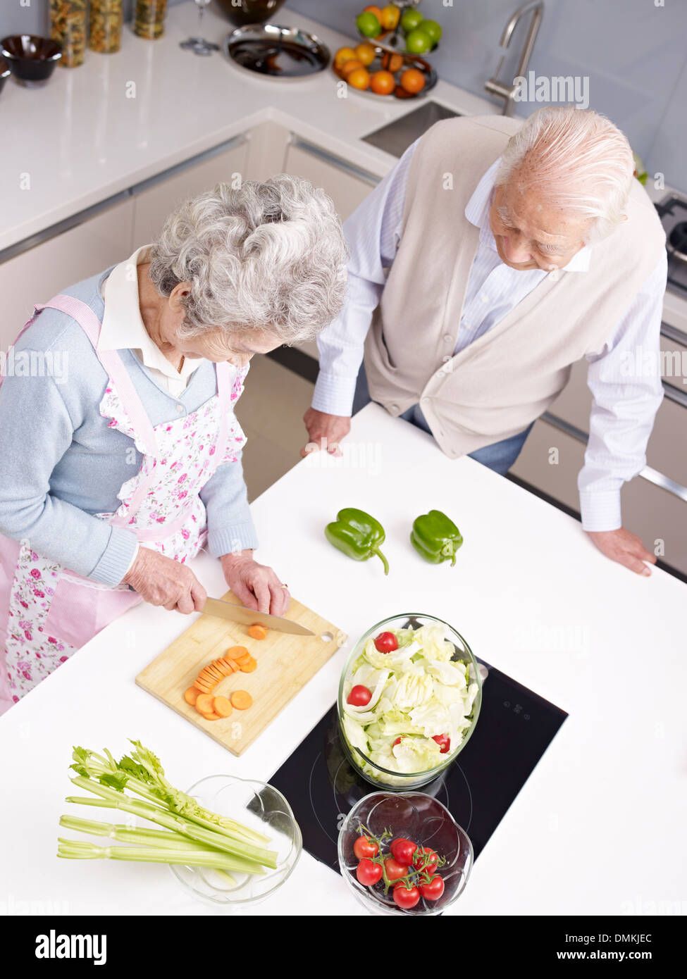 senior couple in kitchen Stock Photo