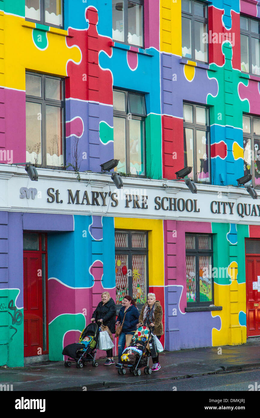 COLOURFUL FACADE OF THE SAINT MARY PRESCHOOL, DUBLIN, IRELAND Stock