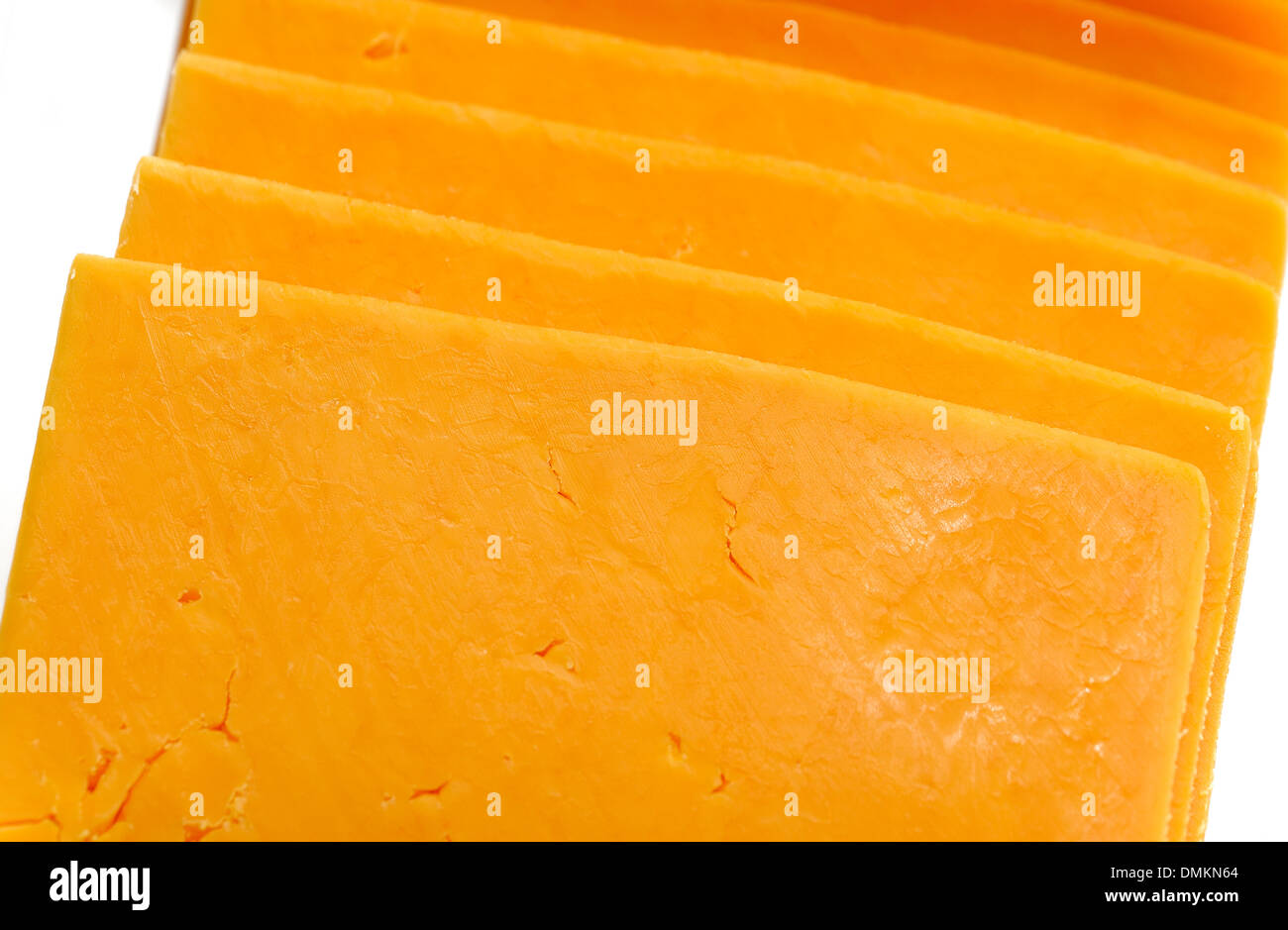 Red Leicester processed cheese slices Stock Photo
