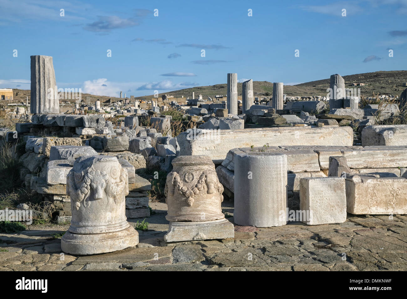 The expanse of ruins on the island of Delos, Greece. Stock Photo