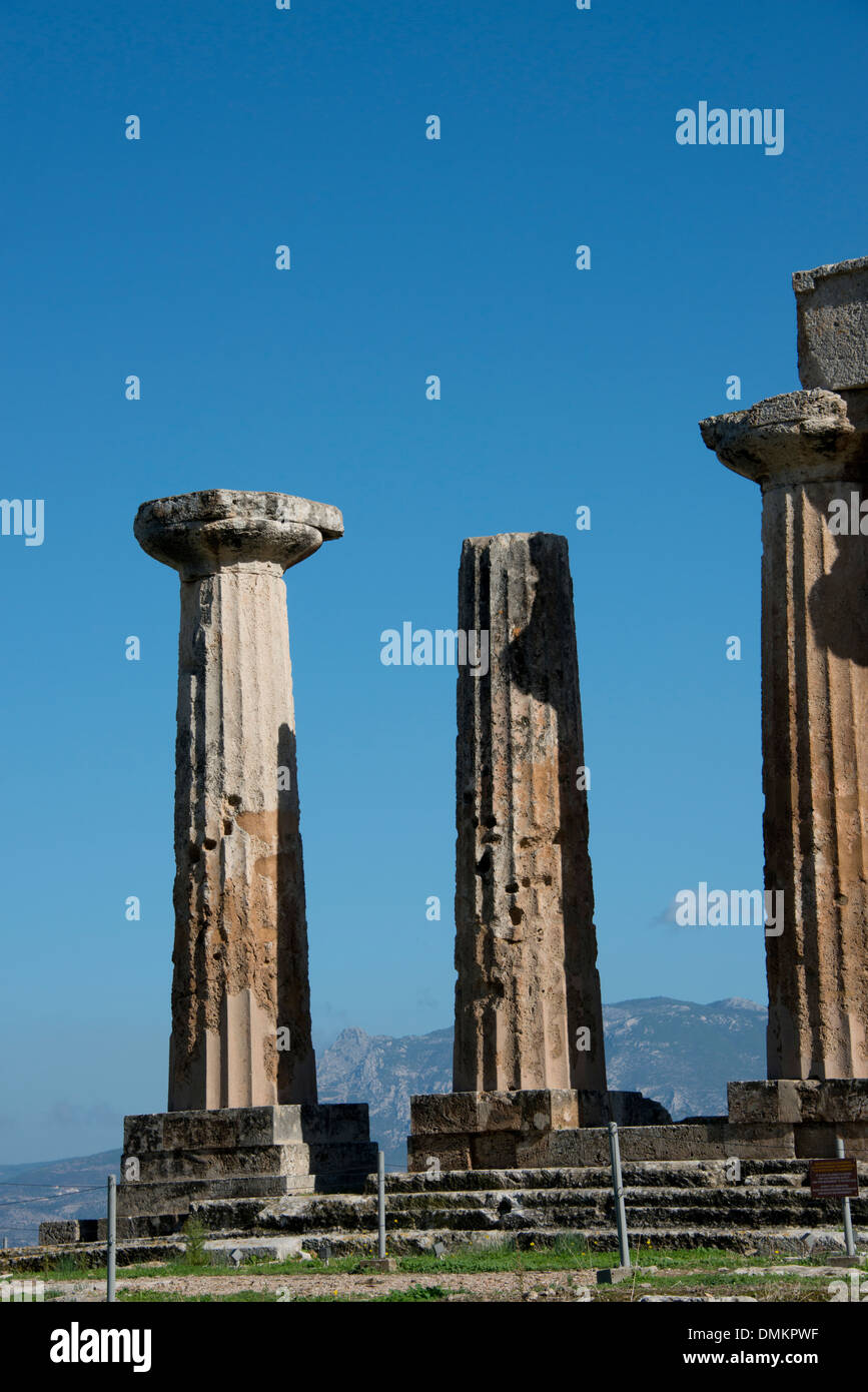 Greece, Corinth, Ancient Corinth. Doric Temple of Apollo, c. 540 B.C. Stock Photo