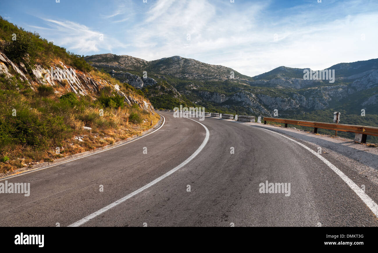 Turn of rural mountain highway in Montenegro Stock Photo