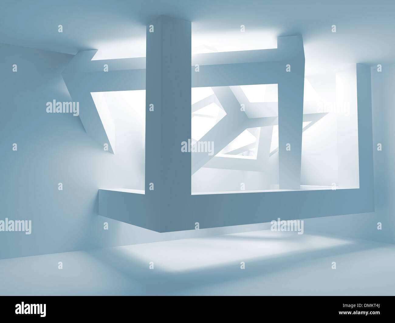 Blue room interior with abstract construction of cubes in the corner ...