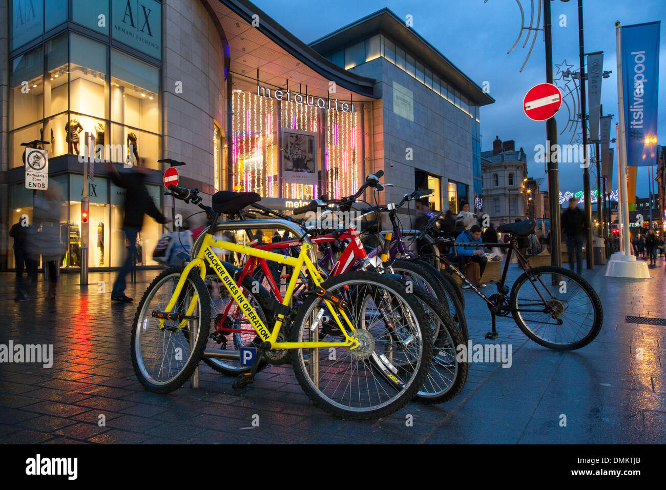 Liverpool One, Merseyside, UK 15th December, 2013. Tracker bikes in operation  Where big discounts being offered by retailers tempted Christmas shoppers out in huge numbers in high streets and shopping centres across the UK today.  It meant retailers were enjoying brisk trading on the penultimate Sunday before Christmas Day.  Some of the most famous stores offered general reductions of up to 50% and cut prices by up to 75% on selected gifts.  Thousands of shoppers descended on the city centre, which has already smashed its own records in the run up to Christmas. © Cernan Elias/Alamy Live News Stock Photo