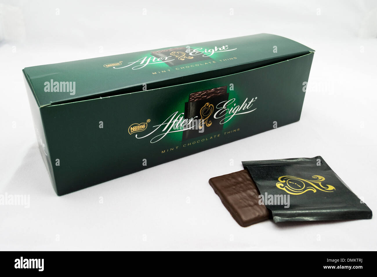 A box of Nestle After Eight Mint Mints Chocolate Thins carton Stock Photo